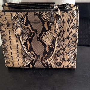 Coach Snake-Print Satchel in Beige and Black